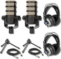 Rode PodMic Dynamic Podcast Microphone (Pair) with Gator GFW-MIC-0250 Desktop Mic Stands, TH-02 Podcast Headphones, XLR Cables and StreamEye Polishing Cloth