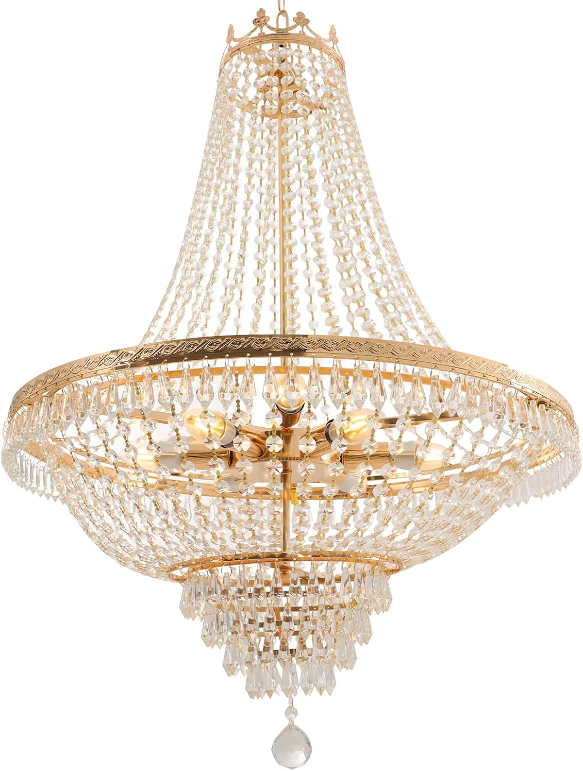 Luxury Crystal Chandelier, Modern Gold/Silver French Empire Crystal Ceiling Chandelier LED Ceiling Light Fixture Lamp Hanging Lighting Home Decor Lamp for Living Room Bedroom Foyer (Gold)