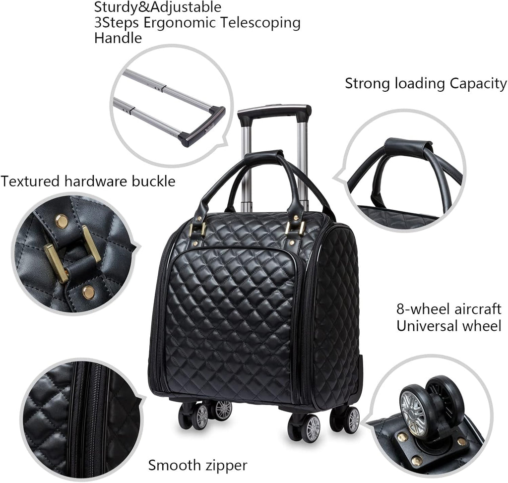 feilario 16in Leather Softside Underseat Carry on Suitcases Expandable Spinner Wheels Travel Luggage