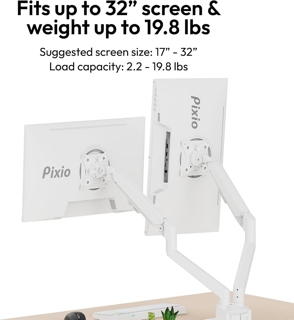 Pixio Two PX275 Wave White 27 inch 100Hz Refresh Rate QHD 1440p Resolution IPS Panel 1ms MPRT Response Time Gaming Monitor and PS1D Wave White Dual Monitor Arm - Fits up to 32 inches and 19.8lbs