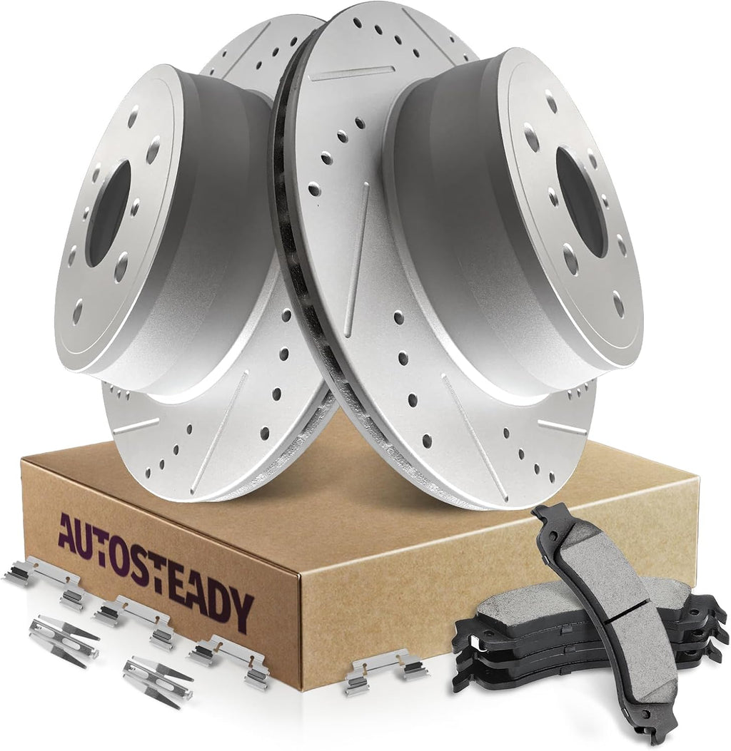 12.99' Rear Brake Kit Replacement for Chevy Silverado Suburban 1500 2001 2002 2003 2004 2005 2006, for Tahoe Avalanche GMC Yukon XL 1500 Brakes and Rotors, Drilled and Slotted Brakes