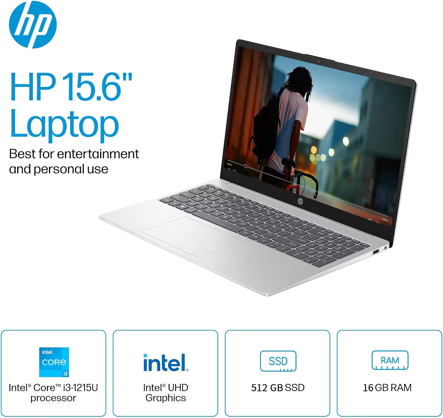 HP 15.6' Touchscreen Business & Student Laptop Computer, Lifetime Office Pro, HD Touch-Screen, Intel 6-core i3-1215U, 16 GB RAM, 512 GB SSD, Long Battery Life, Wi-Fi 6E, Windows 11 Pro w/AI Copilot