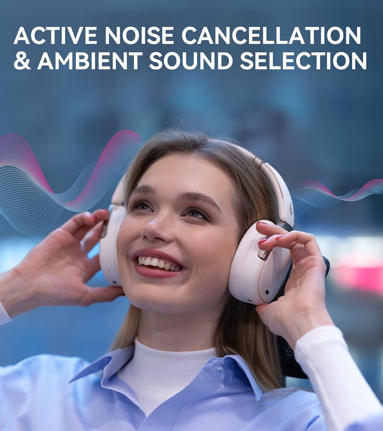 Edifier WH950NB Wireless Headphones - Active Noise Cancelling Headsets - Bluetooth 5.3 - Hi-Res Audio - 55H Playtime - Google Fast Pairing - Dual-Device Connection - Connect to App (Ivory)