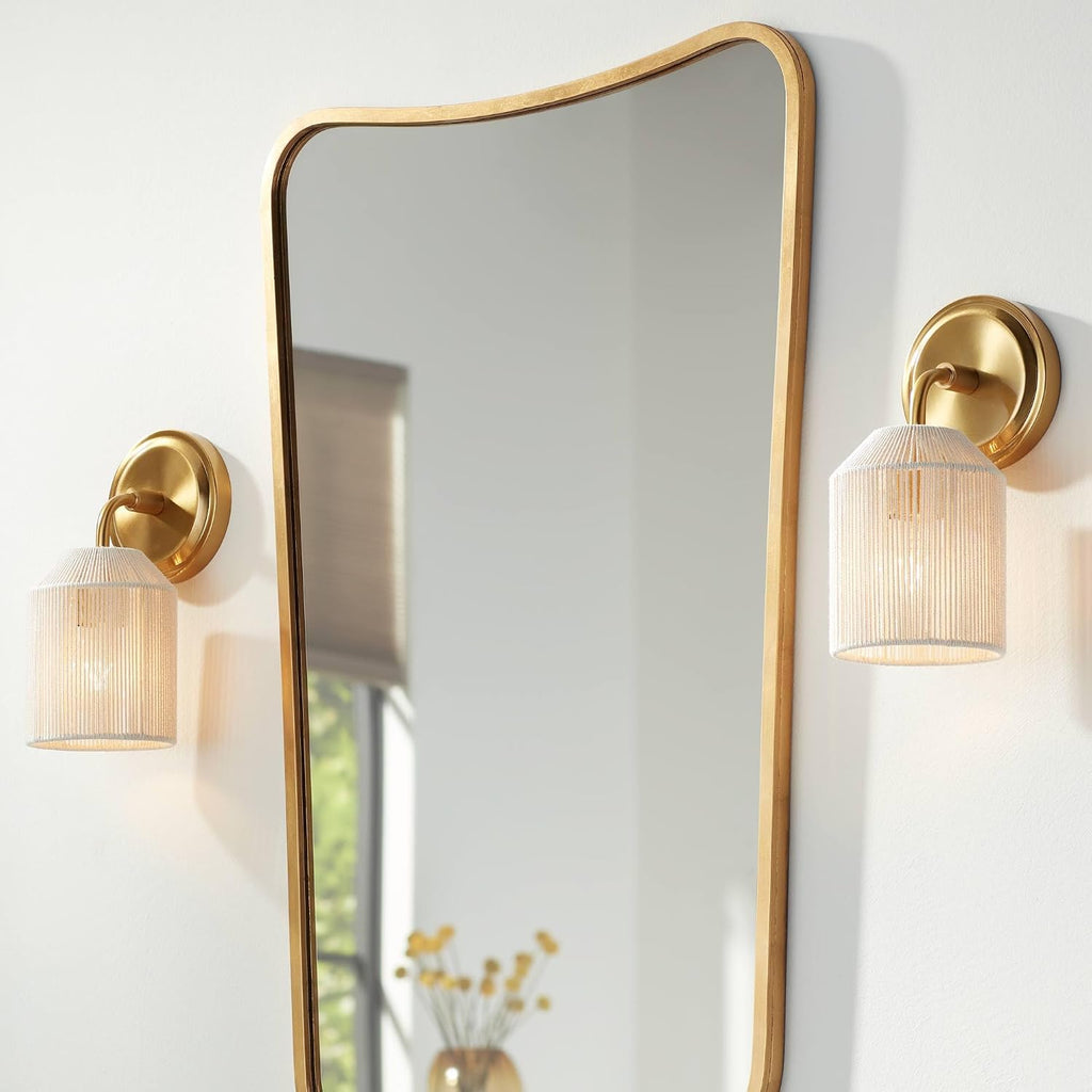 Possini Euro Design Jacob 11' High Modern Wall Sconce Light Lamp Fixture Mount Set of 2 Bathroom Bedroom Bedside Living Room Hardwired Cordless Gold Natural Rope Shade Indoor Kitchen Hallway