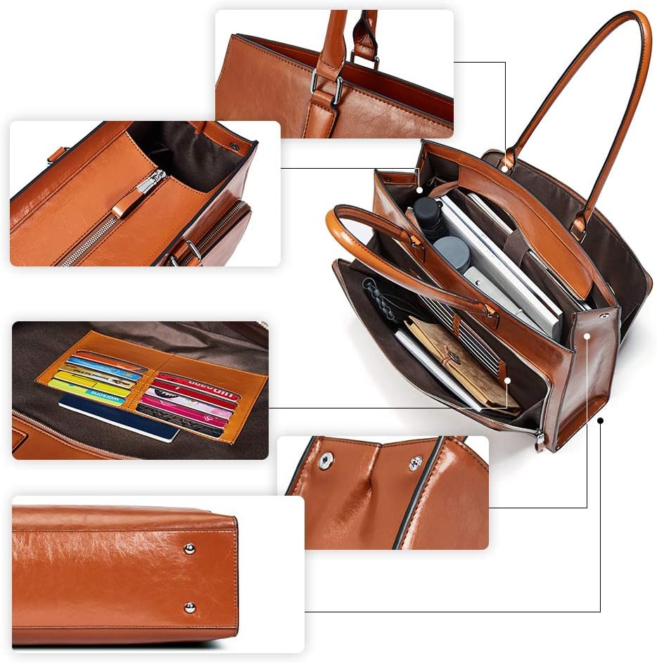 BOSTANTEN Leather Briefcase for Women Vintage 15.6 inch Laptop Bag for Women Business Tote Shoulder Handbag