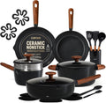 CAROTE 21pcs Cookware Set Nonstick Pots and Pans Set, Ceramic Cookware Set Induction Cookware, Non toxic Healthy Non Stick Kitchen Cooking Set, PFAS PTFE Free, Black
