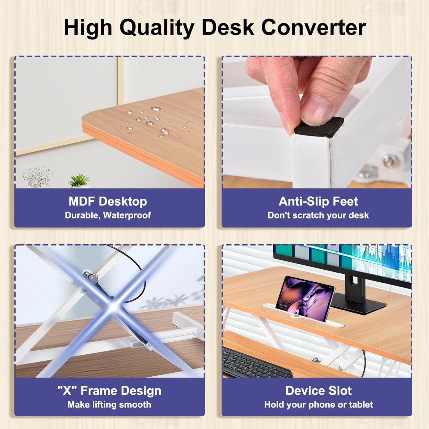 38-inch Standing Desk Converter Height Adjustable Sit to Stand Up Workstation, Duals Monitor and Laptop Riser with Wide Keyboard Tray, for Home, School, Company, Black
