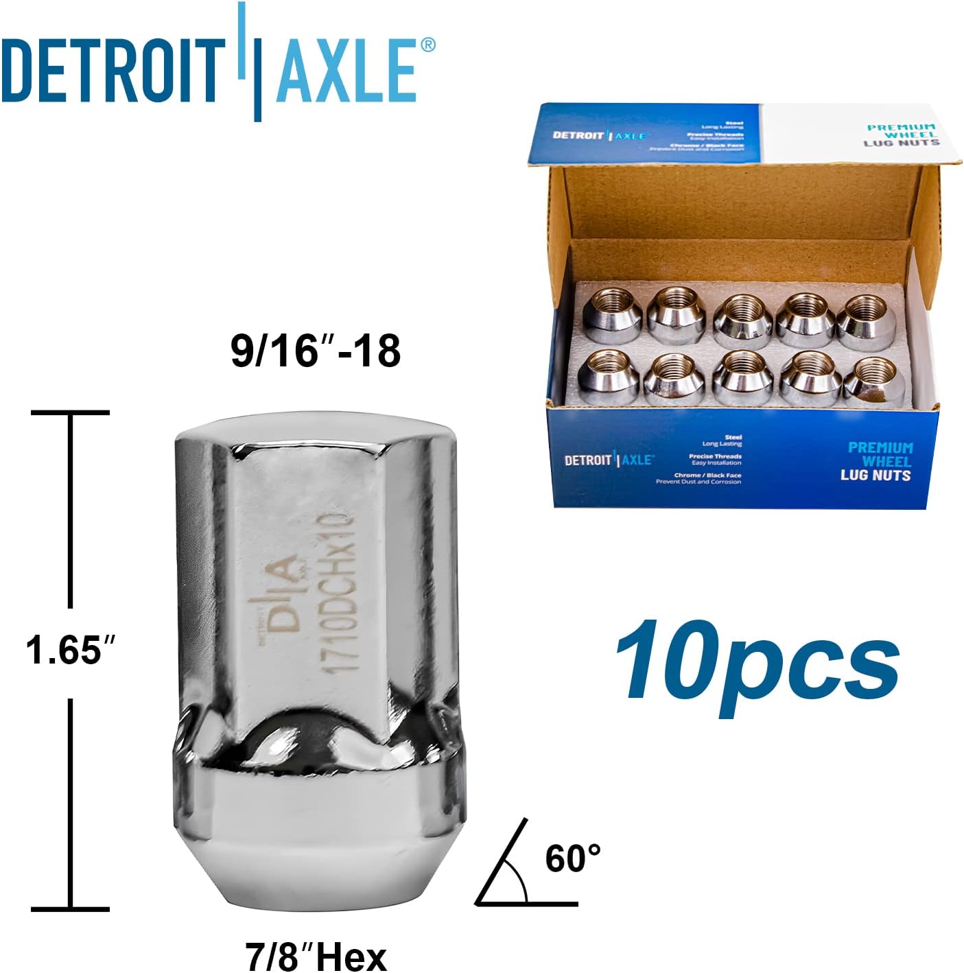 Detroit Axle - Front Brake Kit Wheel Lug Nuts for 2006-2009 Dodge Ram 1500 [5 Lugs], Disc Brake Rotors Brakes Pads Wheel Lug Nuts 2007 2008 Replacement