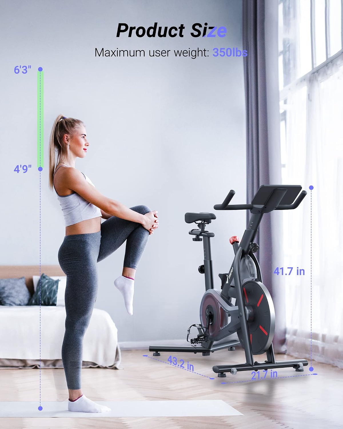 MERACH Exercise Bike, Brake Pad Stationary Bike with Exclusive App, Low Noise Indoor Cycling Bike with 300lbs Weight Capacity, Tablet Mount and Fitness Courses for Weight Loss