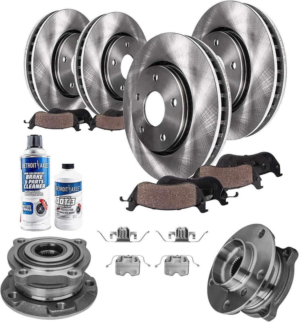 Detroit Axle - 12pc Brake Kit for 2007-2018 BMW X5, 2011-2019 X6 Front and Rear Disc Brake Rotors Ceramic Brake Pads Wheel Bearing Hubs Replacement: 13.07' inch Front & 12.59'' inch Rear Rotor