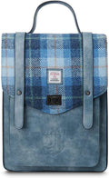 Islander Carloway Backpack for Men & Women, With Laptop Sleeve, Harris Tweed Vegan Leather (Blue Tartan)