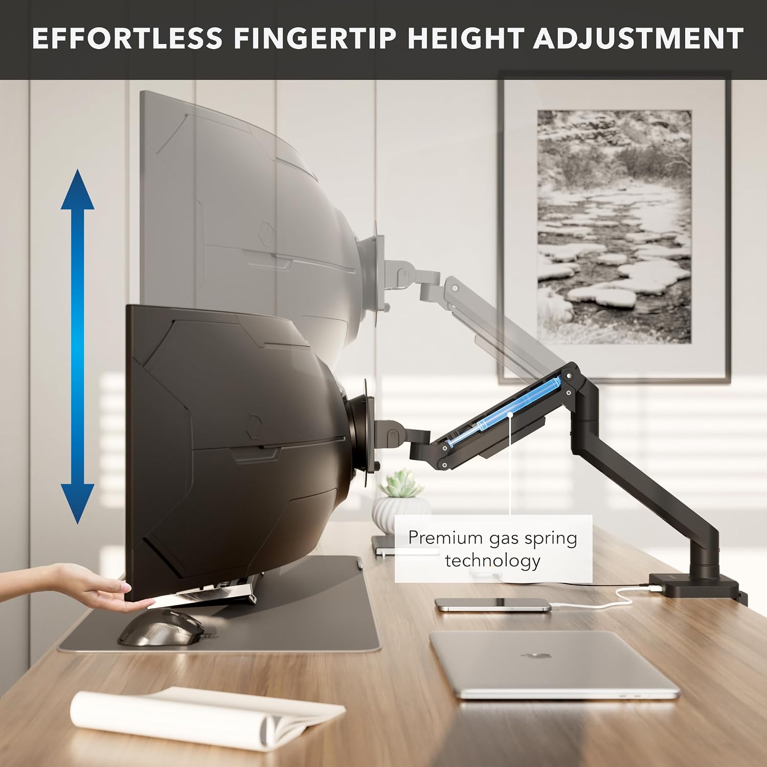 Mount-It! Proflex Series Heavy-Duty Monitor Desk Mount, Fits 17–49' Ultrawide Curved Screens, Full Motion Gas Spring Arm, 44 lbs Capacity, USB-C & USB 3.0 Ports, VESA 75/100, Clamp or Grommet Base