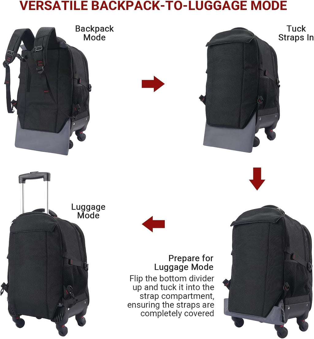 star cloud 4-Wheel Checked Rolling Backpack Extra-Large Roller Travel Laptop Backpack for Business, Water-Resistant Luggage, Backpack with Wheels for Commuting