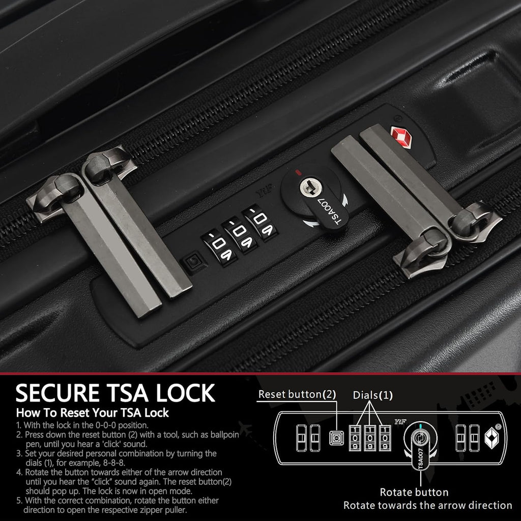TydeCkare 16' Carry on Luggage with 2 Laptop Compartments, Lightweight Hardshell ABS+PC Suitcase with Dual Control TSA Lock, with YKK Zipper, 4 Spinner Silent Wheels, for Business Travel, Black