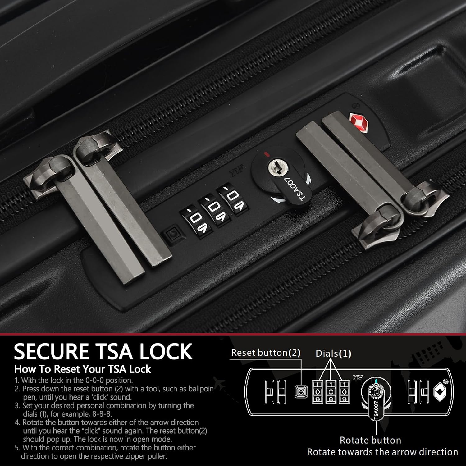 TydeCkare 16' Carry on Luggage with 2 Laptop Compartments, Lightweight Hardshell ABS+PC Suitcase with Dual Control TSA Lock, with YKK Zipper, 4 Spinner Silent Wheels, for Business Travel, Black