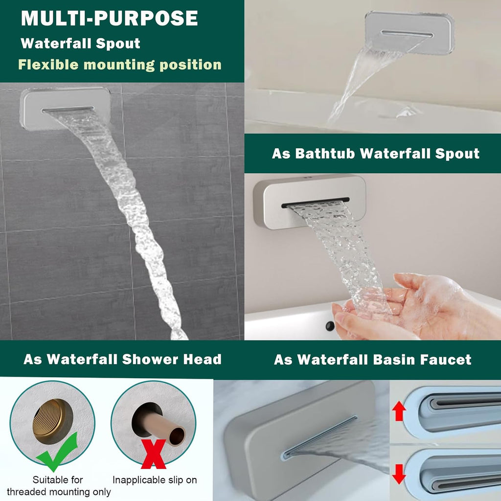 Brushed Nickel Ceiling Full Body Shower System With Dual Shower Heads 12' Top Shower & 8' Side Spray Hand Shower and Waterfall Tub Spout,Digital Display Shower Set