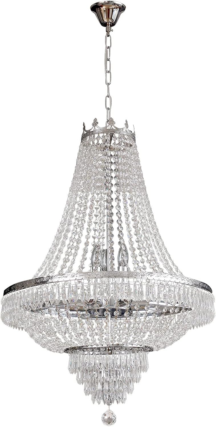 Luxury Crystal Chandelier, French Empire Crystal Ceiling Chandelier LED Hanging Lighting Home Decor Lamp for Living Room Bedroom Foyer Gold/Silver