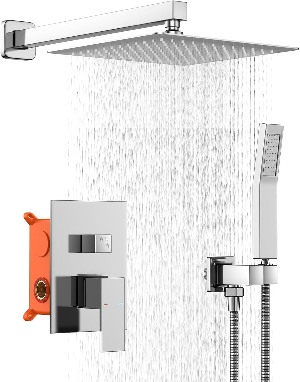 Shower Head Combo, Shower Heads with Handheld Spray Shower Faucet Set with 10 Inch Rainfall Chrome Shower Head High Pressure Wall Mounted for Bathroom (Chrome)-new