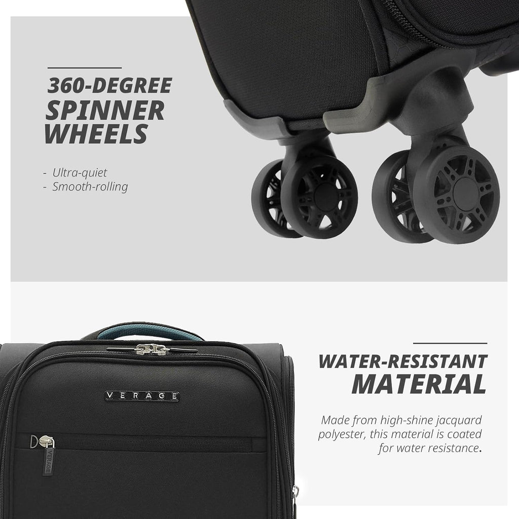Verage Under Seat Luggage with Wheels, Softside Small Suitcase Spinner Carry On Luggage Bags for Airlines Airplanes Short Trip Men Women (Black, 14-Inch Underseat)