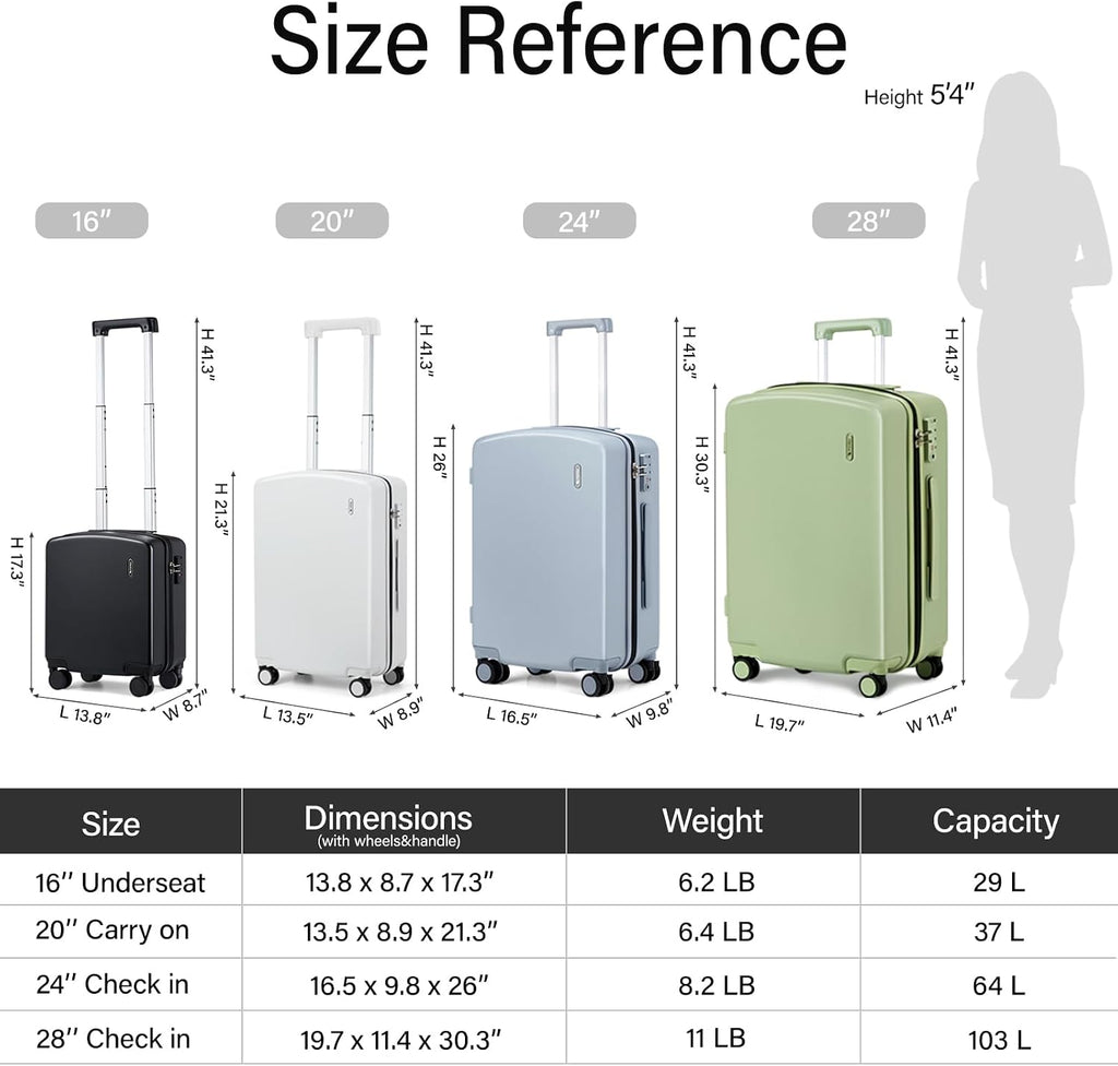 Hanke Hard Shell Luggage Sets 3 Pieces, Carry On and Checked Luggage Sets with Spinner Wheels, Durable PC Hardside Rolling Suitcase for Travel (20/24/28 Inch, Grey)