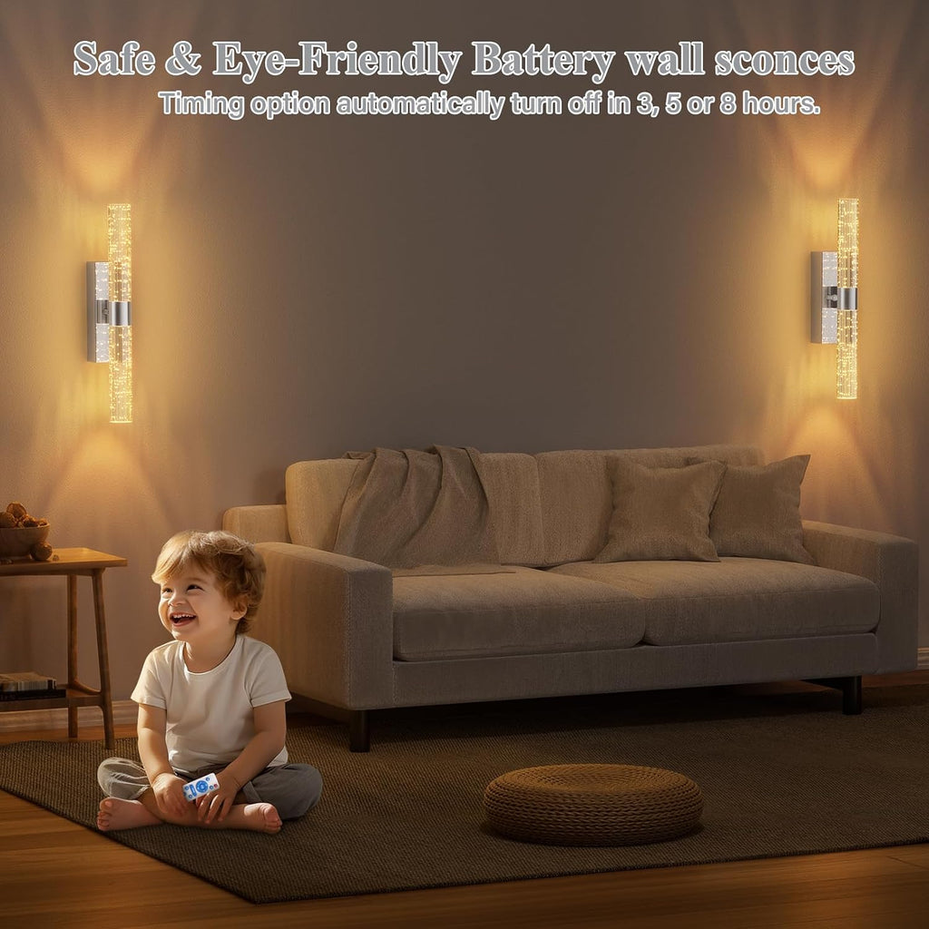 camuucci Battery Operated Wall Sconces Set of 2 Rechargeable Battery Powered Wall Light with 12000mAh Not Hardwired Dimmable Wall Lamp Fixtures for Bedroom Living Room Silver 15.3 Inches