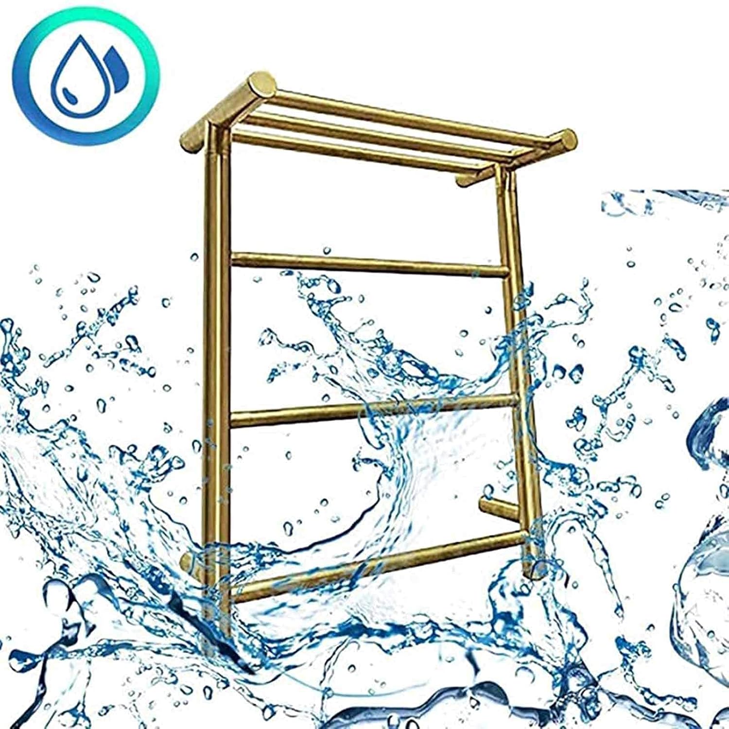 Towel Warmer 304 Stainless Steel Bathroom Toilet Heated Towel Rail Wall Mounted Electric Heating Towel Drying Rack Silver (Gold-Plug in