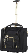 steve madden Designer 15 Inch Carry on Suitcase- Small Weekender Overnight Business Travel Luggage- Lightweight 2- Rolling Spinner Wheels Under Seat Bag for Women (Peek-A-Boo Black)