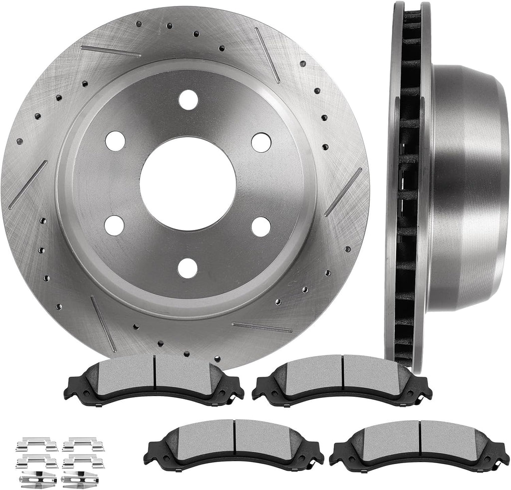 CCIYU D834 55084 Brake Kit Fit For Chevy For Avalanche 1500 2002-2006,For Silverado 1500 2001-2006,For Suburban 1500 2000-2006,For Tahoe 2000-2006, Rear Disc Brake Rotor and Pad Set 6PCS