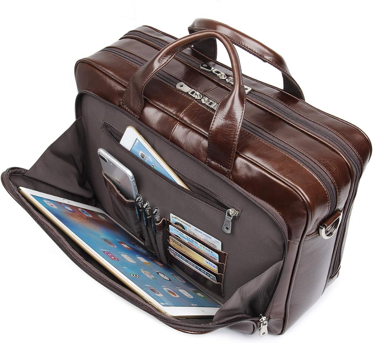 Augus Business Travel Briefcase Genuine Leather Duffel Bags for Men Laptop Bag fits 15.6 inches Laptop