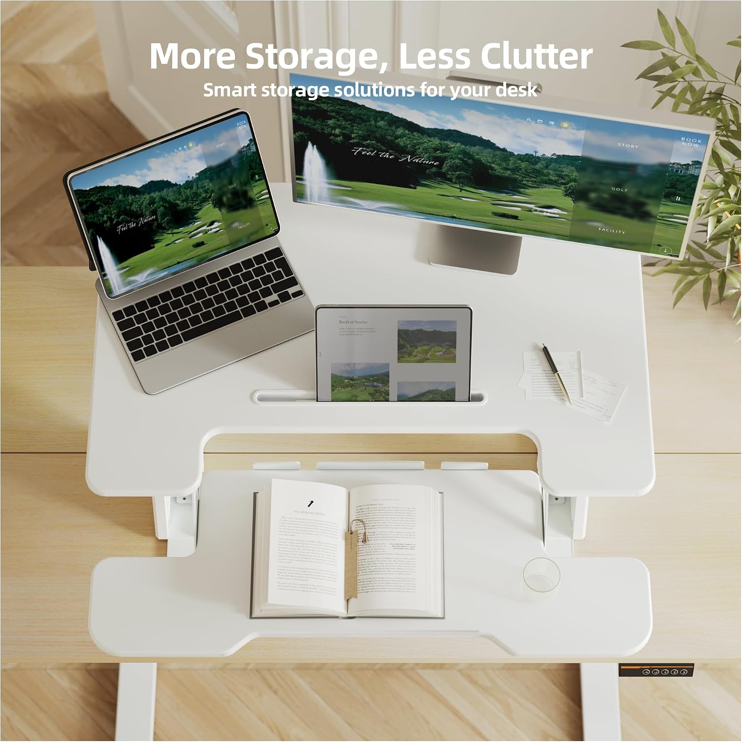 Claiks Standing Desk Converter 32 inch, Height Adjustable Sit Stand Up Desk Riser, Quick Sit to Stand Tabletop Dual Monitor Riser Workstation for Home Office with Keyboard Tray, White