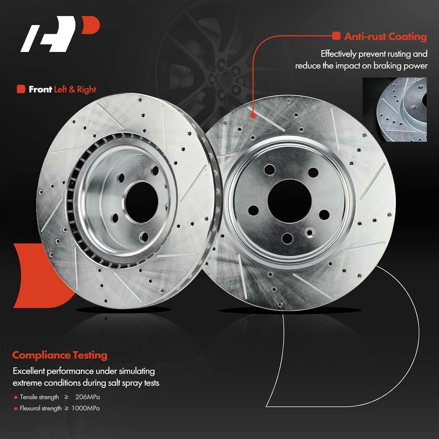A-Premium Front and Rear Drilled and Slotted Disc Brake Rotors + Ceramic Pads Kit Compatible with Select Tesla Model - Model S 2013 2014 2015 2016, 12-PC Set