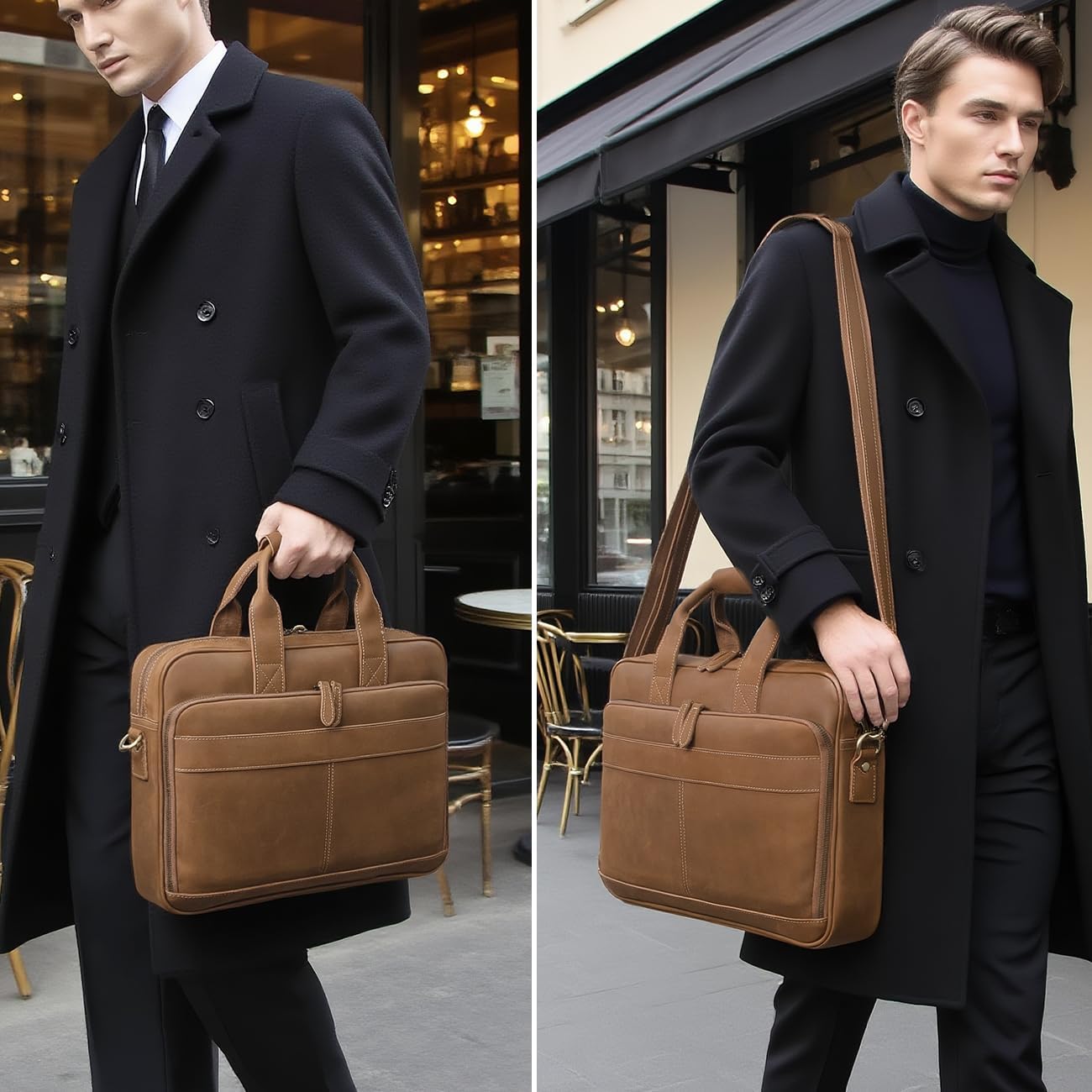 Augus Leather Messenger Bag for Men Vintage Travel Backpack 17 inch laptop Briefcase Shoulder Bags