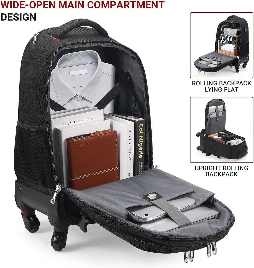 star cloud 4-Wheel Checked Rolling Backpack Extra-Large Roller Travel Laptop Backpack for Business, Water-Resistant Luggage, Backpack with Wheels for Commuting