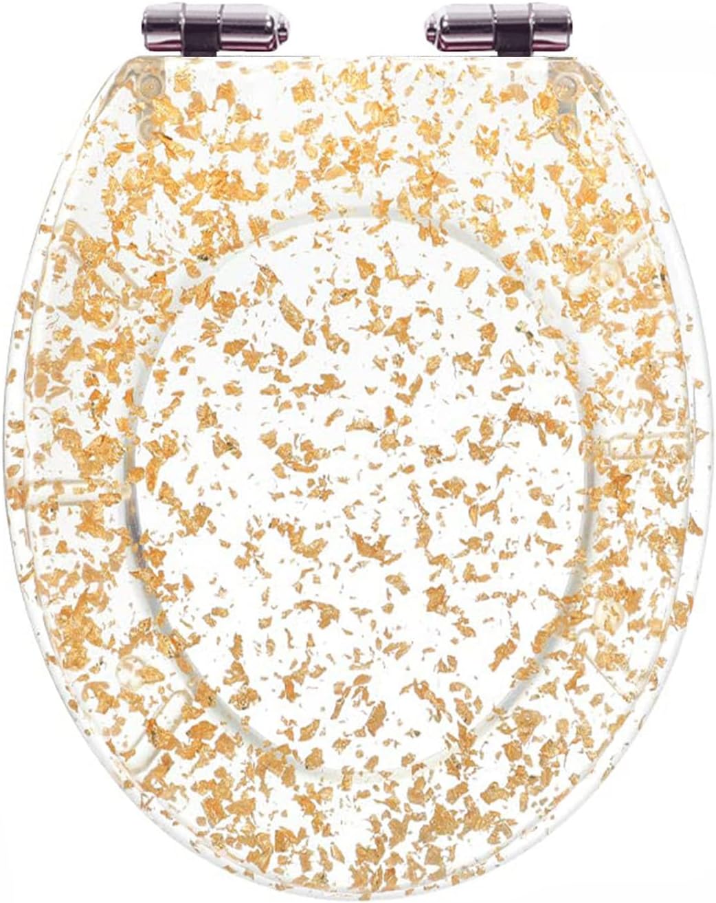 Glitter Toilet Seat Oval 36 * 42Cm， Resin Toilet Seat with Quietly Close and Quick Release Hinges， Top Fixing Easy to Install and Easy to Clean，Silver，Gold Leaf