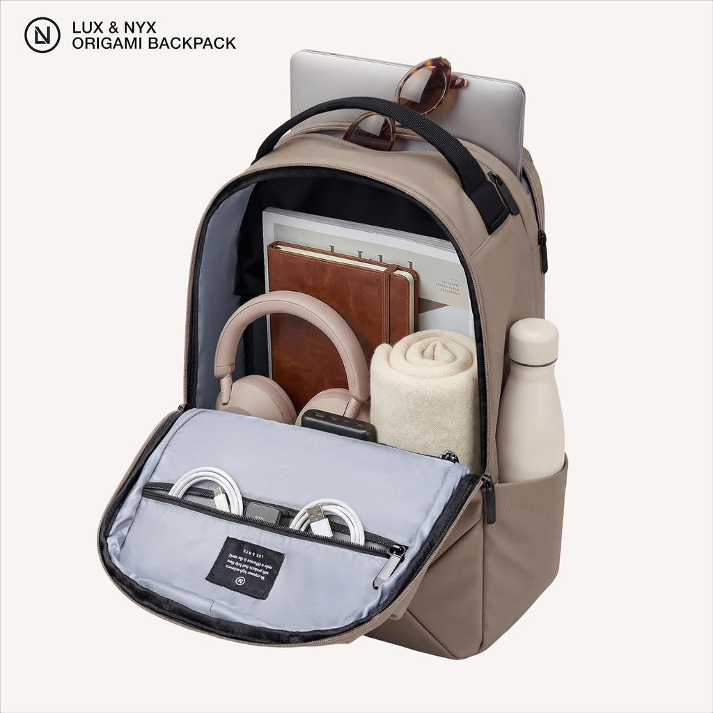 Lux & Nyx Origami Laptop Backpack for Work and Travel - Fits 16' MacBook Pro - Lightweight Business Bag - Men and Women (Champagne Taupe)