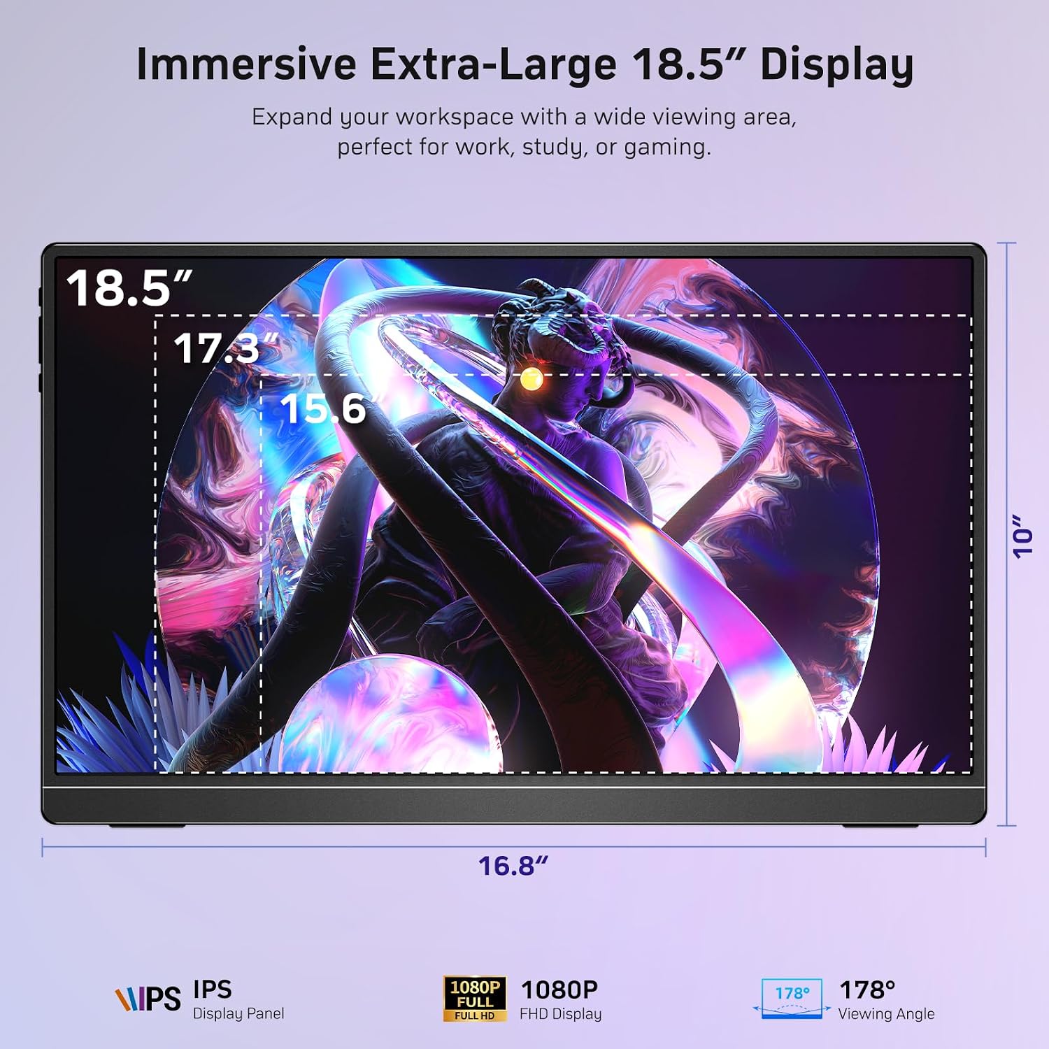 MNN 18.5'' Portable Monitor 100Hz, FHD 1080P IPS Laptop Screen with Built-in Stand & Dual Speakers, USB-C HDMI External Display for Laptop PC Phone PS5 Xbox Switch, Travel Gaming Monitor