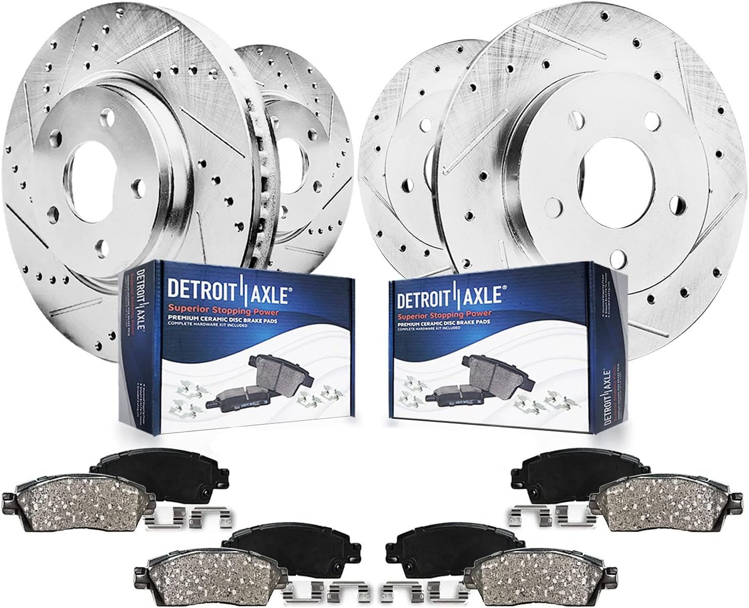 Detroit Axle - Brake Kit for 2011-2020 Jeep Grand Cherokee Dodge Durango Replacement Front & Rear Drilled & Slotted Disc Brake Rotors Ceramic Brakes Pads : 12.99' inch Rotor