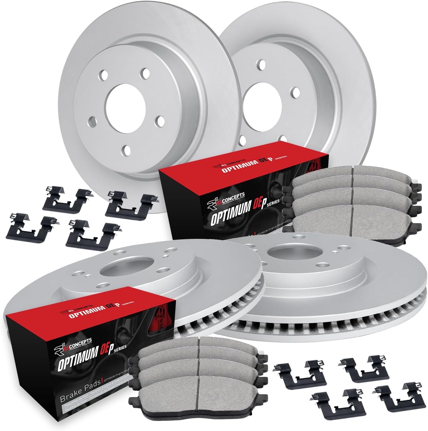 R1 Concepts Front and Rear Brake Kit Fits 2017-2023 Subaru Impreza; 2018-2023 Subaru Crosstrek| Optimum Oep Pads, Blank Rotors| Hardware| 11.6' Front & 10.8' Rear