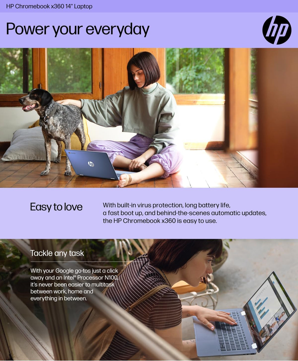 HP Chromebook X360 14b 2-in-1 Laptop (14' FHD Touchscreen, Intel N100, 4GB RAM, 128GB Storage (64GB eMMC + 64GB SD Card)) Home & Student, Long Battery Life, Wi-Fi 6, Webcam, IST Pen & HUB, Chrome OS