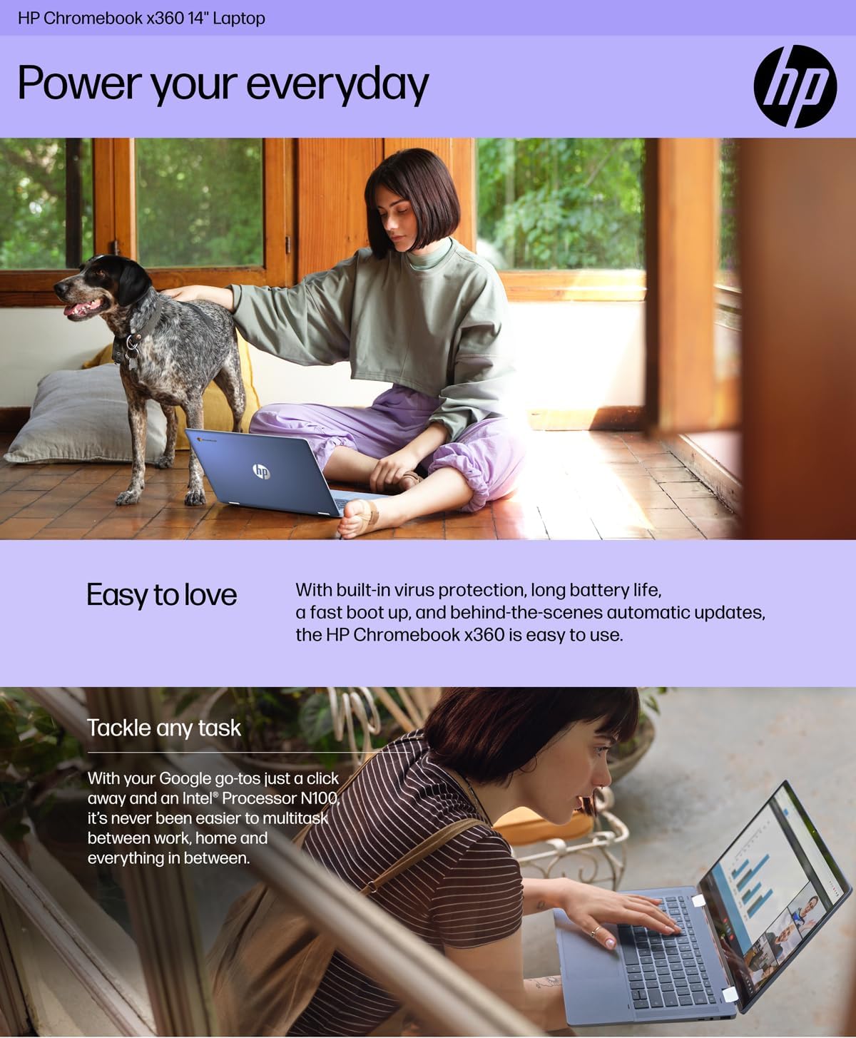 HP Chromebook X360 14b 2-in-1 Laptop (14' FHD Touchscreen, Intel N100, 4GB RAM, 128GB Storage (64GB eMMC + 64GB SD Card)) Home & Student, Long Battery Life, Wi-Fi 6, Webcam, IST Pen & HUB, Chrome OS