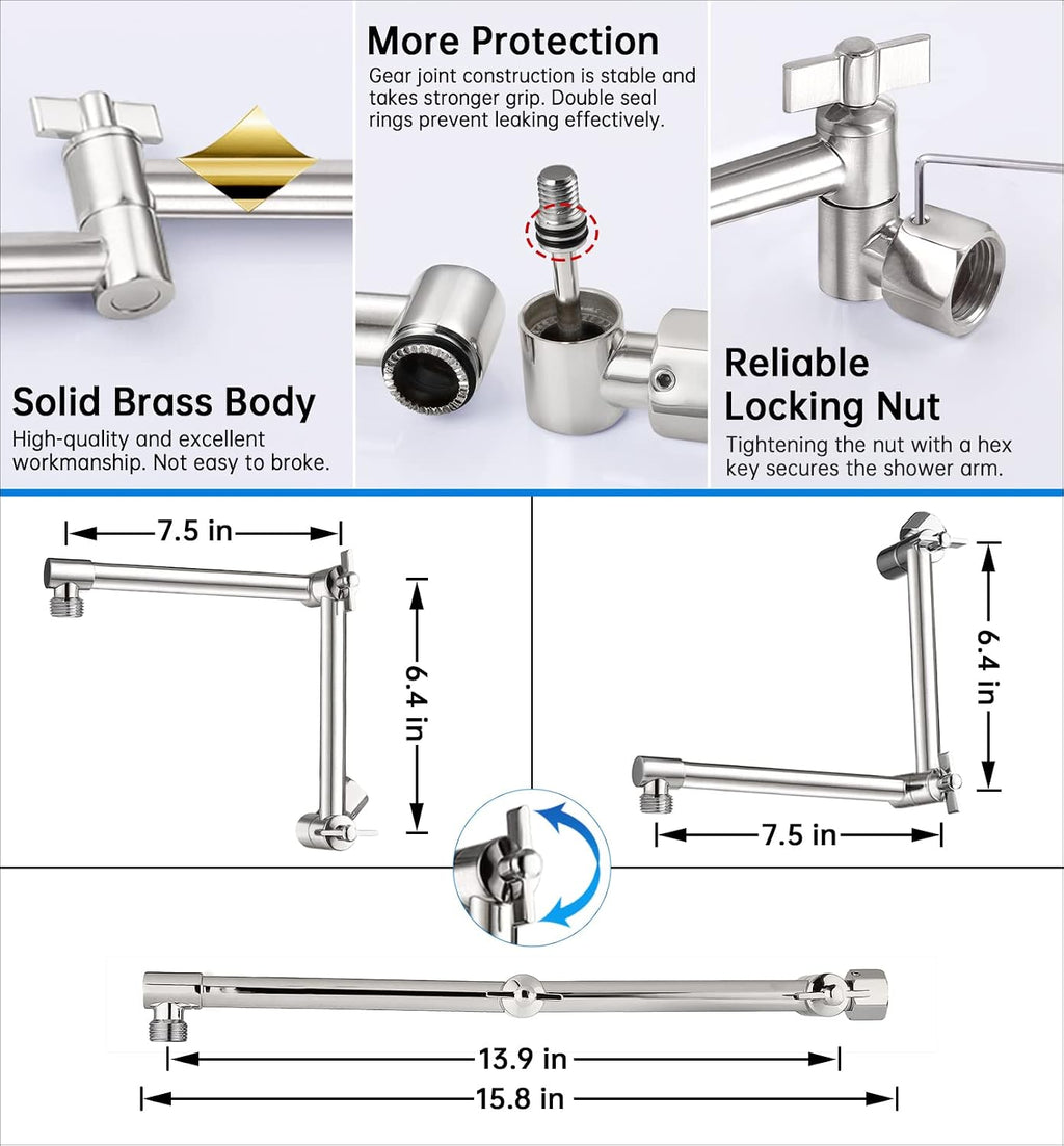 G-Promise All Metal 12 Inches Rainfall Shower Head with Handheld Spray Combo, 3 Settings Diverter, Adjustable Extension Arm with Lock Joints, 71 Inches Stainless Steel Hose (Brushed Nickel)