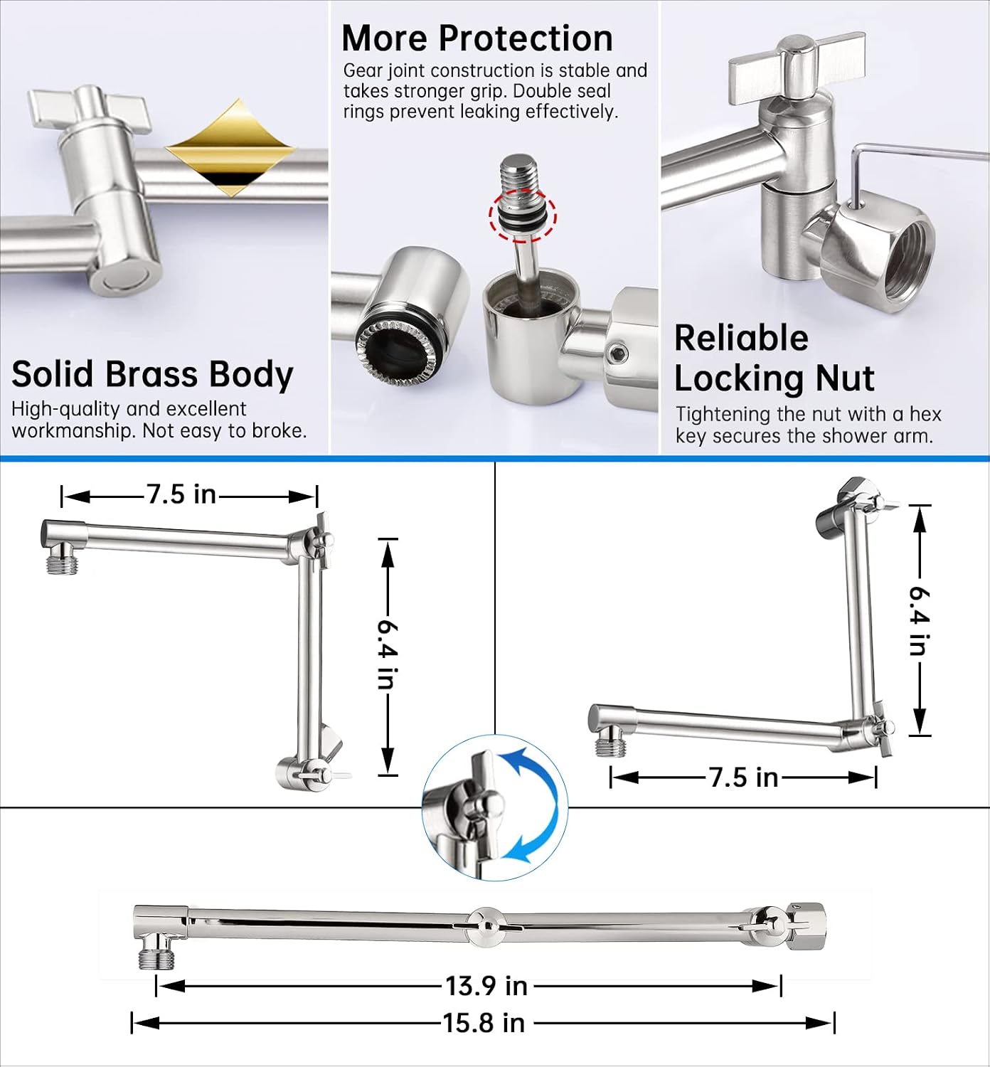 G-Promise All Metal 12 Inches Rainfall Shower Head with Handheld Spray Combo, 3 Settings Diverter, Adjustable Extension Arm with Lock Joints, 71 Inches Stainless Steel Hose (Brushed Nickel)