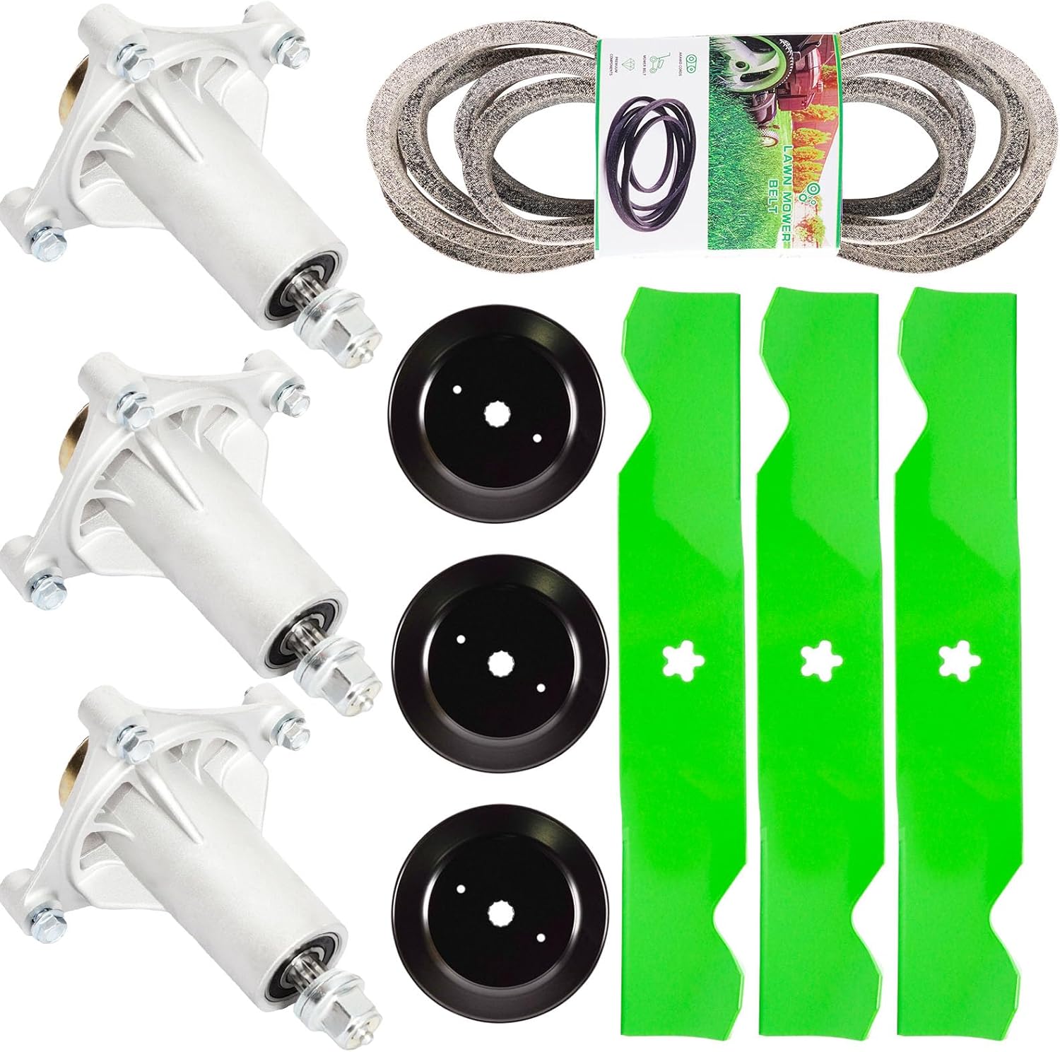 54 inch Mower Deck Rebuild Kit Compatible with Husqvarna YTH2454 LGT2654 LGT2554 Includes 3 Spindle 187292 3 Blades 187254 3 Pulleys 153535 1 Belt 21546382