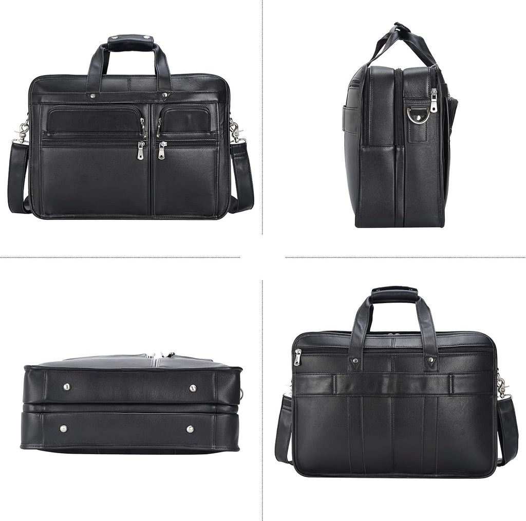 Polare 17'' Napa Leather Briefcase Laptop Attache Case Messenger Bag For Men Fits 15.6'' Laptop