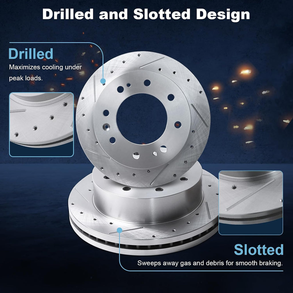 Front Drilled and Slotted Disc Brake Rotors Fit for Chevy 2011-2021 Silverado 2500HD/3500HD, 2017-2019 Suburban 2500, 2016-2019 Suburban 3500HD; for GMC 2011-2020 Sierra 2500HD/3500HD #55191