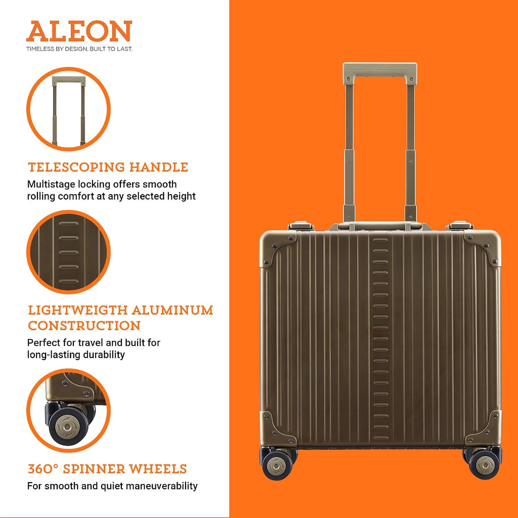 All Aluminum Lightweight 17' Deluxe Rolling Laptop Catalog Case for Men and Women | Vertical Opening Carry-On Bag with TSA Locks & Aircraft-Grade Aluminum Frame - Optimal Travel Companion (Champagne)
