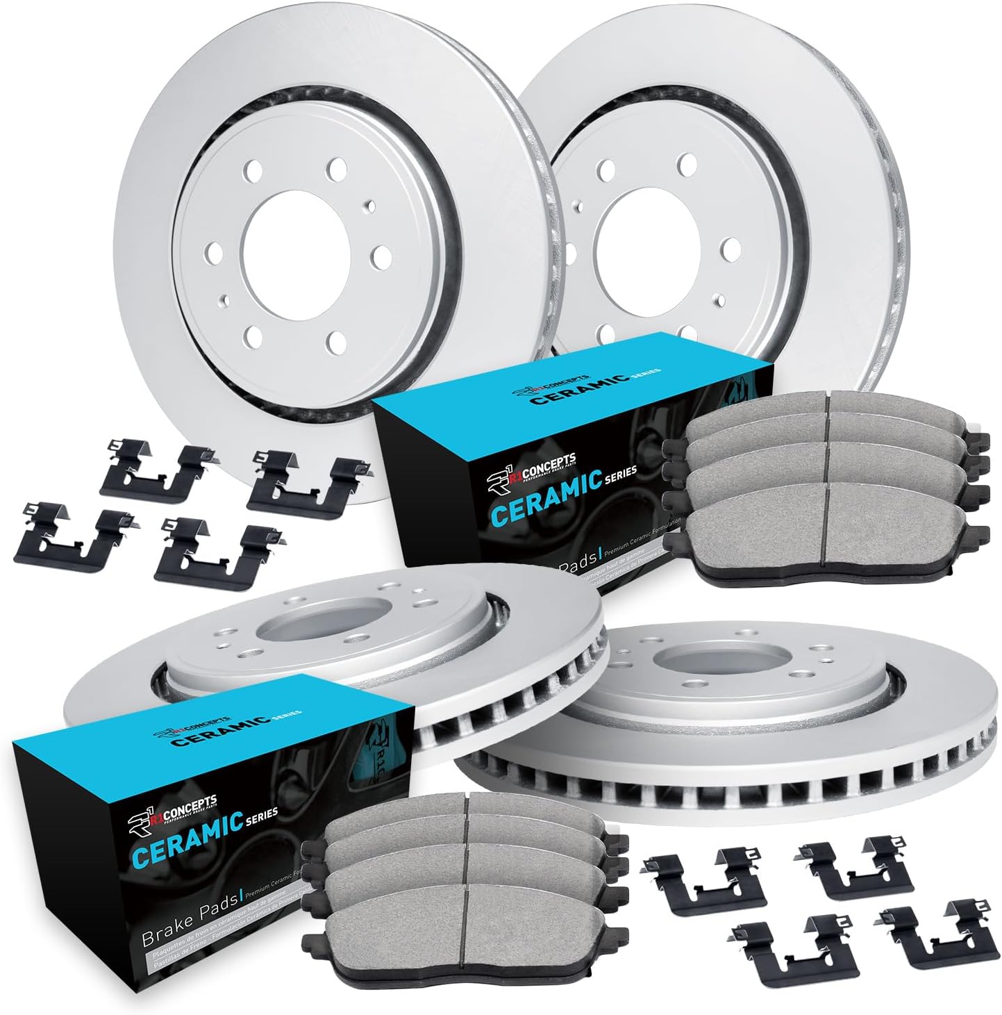 R1 Concepts Front and Rear Brake Kit Fits 2010-2023 Lexus GX460; 2010-2024 Toyota 4Runner; 2010-2021 Toyota Land Cruiser| Ceramic Pads, Blank Rotors| Hardware| 13.3' Front & 12.3' Rear