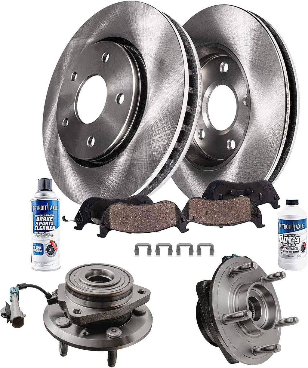 Detroit Axle - Front Brake Kit Wheel Bearing Hubs for 2007-09 Chevy Equinox Suzuki XL-7 Pontiac Torrent, 08-10 Saturn Vue, 12-15 Captiva Sport Disc Brake Rotors Ceramic Replacement Brakes Pads