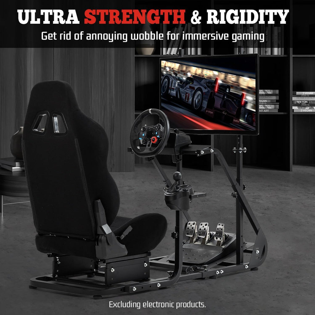 Supllueer Racing Simulator Cockpit with TV Mount and Gaming Seat Fit for Logitech GPRO G920 G923, for Thrustmaster T128 T300, Sim Driving Stand Without Steering Wheel/Pedal/Shifter/TV