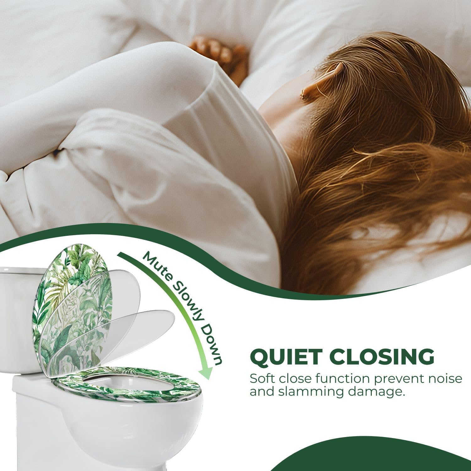 Elongated Toilet Seat Tropical seamless exotic leaves Floral painted watercolor Resin Toilet Seat with Quietly Close Quick Release Hinges Decorative Toilet Seat with Cover Easy to Clean and Install